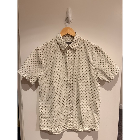 SLATE & STONE MEN'S WHITE PALMS PRINTED SHORT SLEEVE POINT COLLAR SHIRT Sz S - Picture 1 of 8